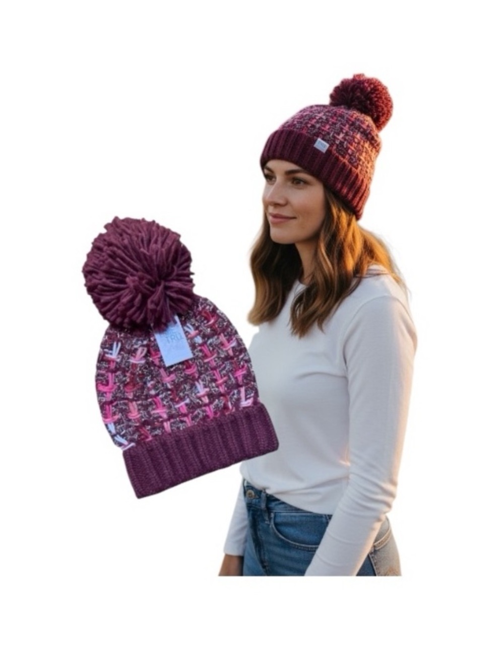 Time And Tru Silver Metallic Ribbed Beanie With Pom Pom